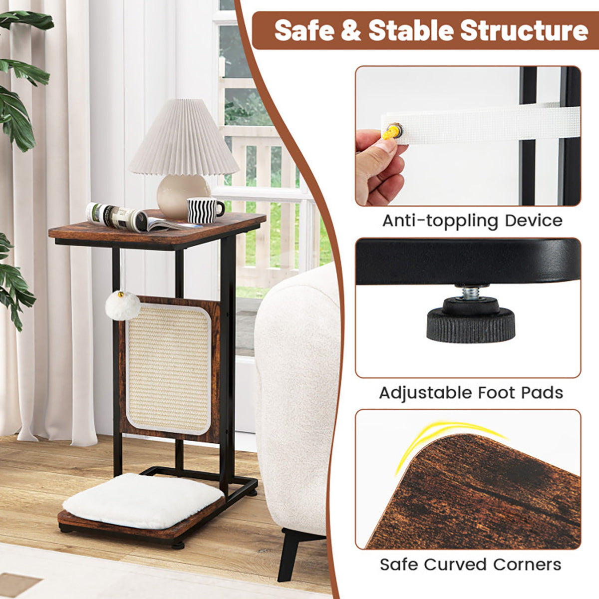 Cat Tree Side Table with Scratching Board