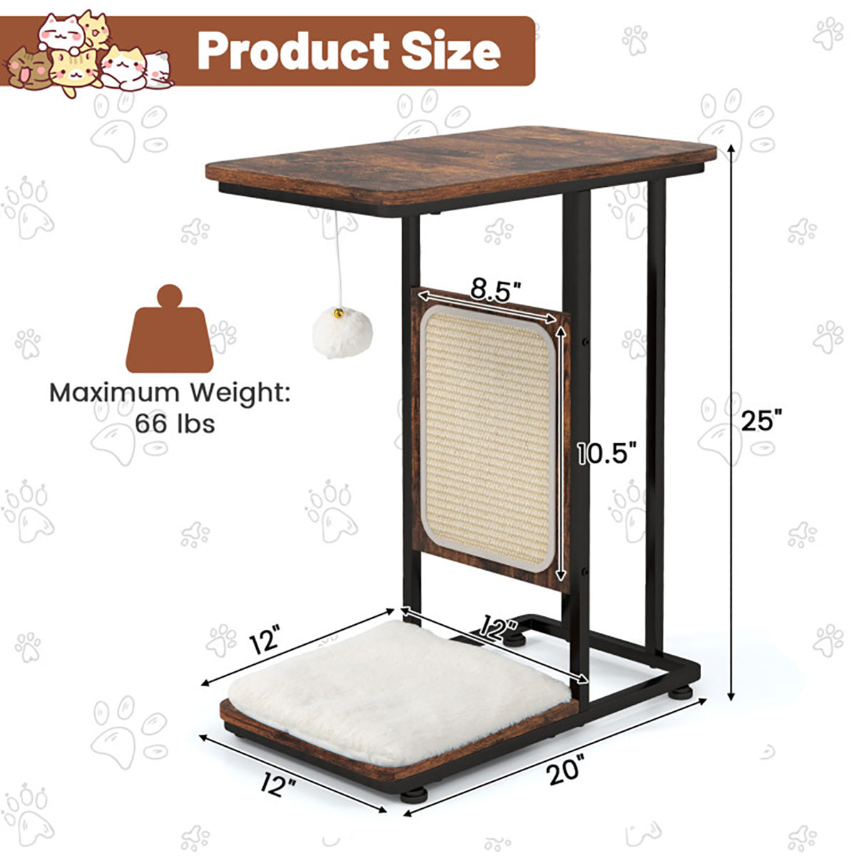 Cat Tree Side Table with Scratching Board