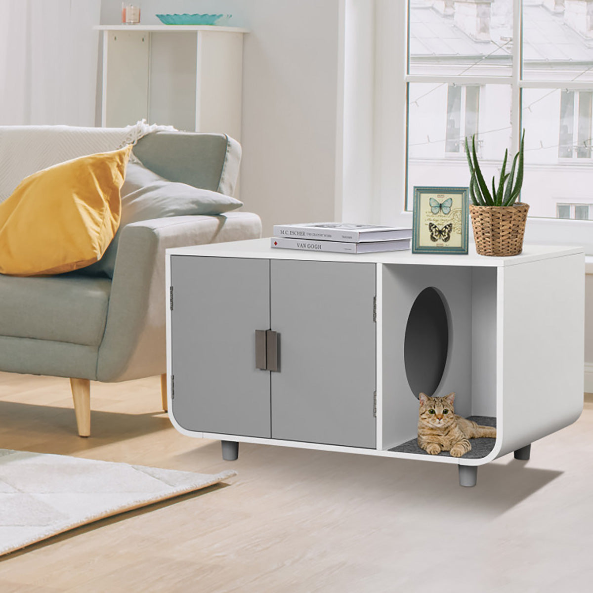 Cat Litter Box Enclosure with Removable Mat