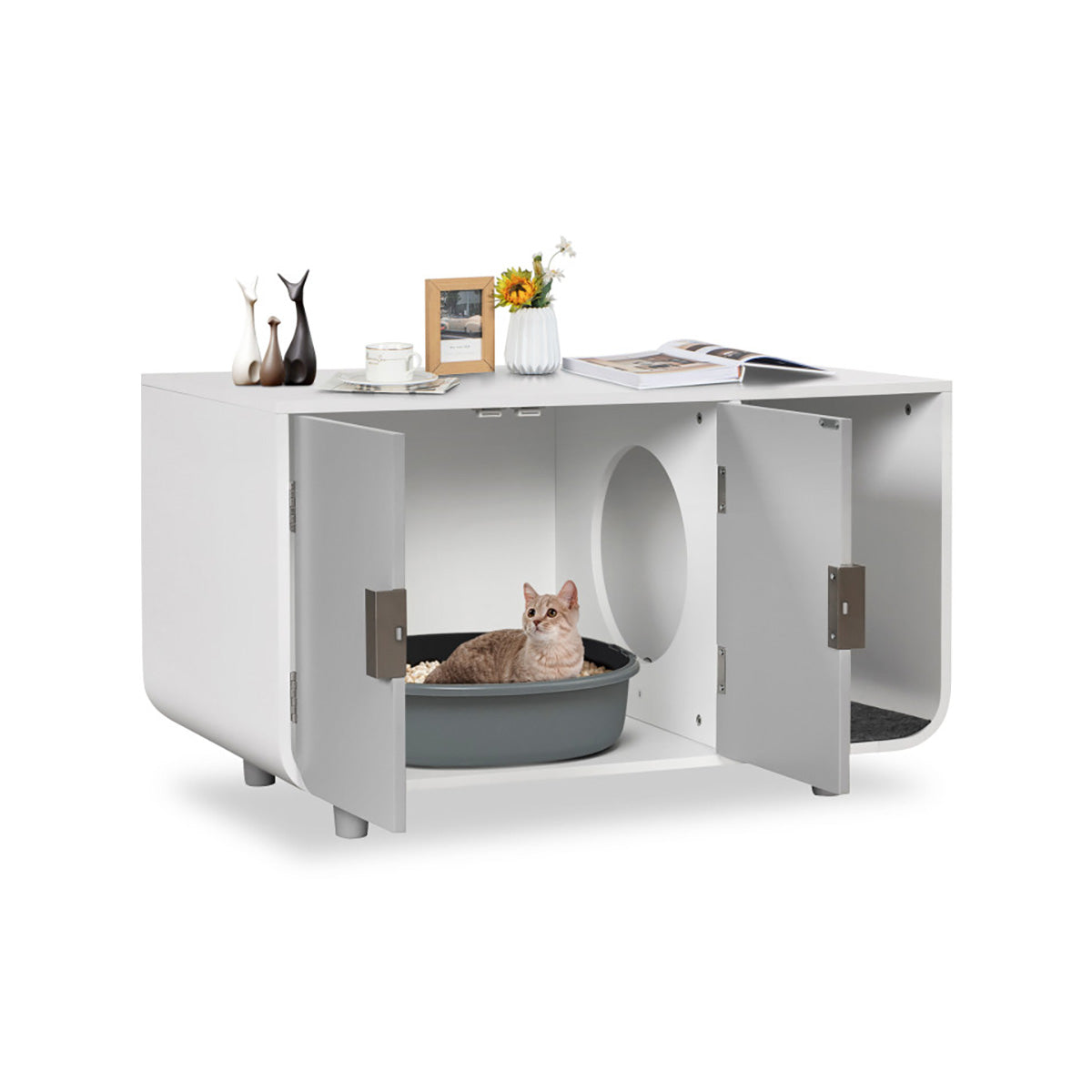 Cat Litter Box Enclosure with Removable Mat