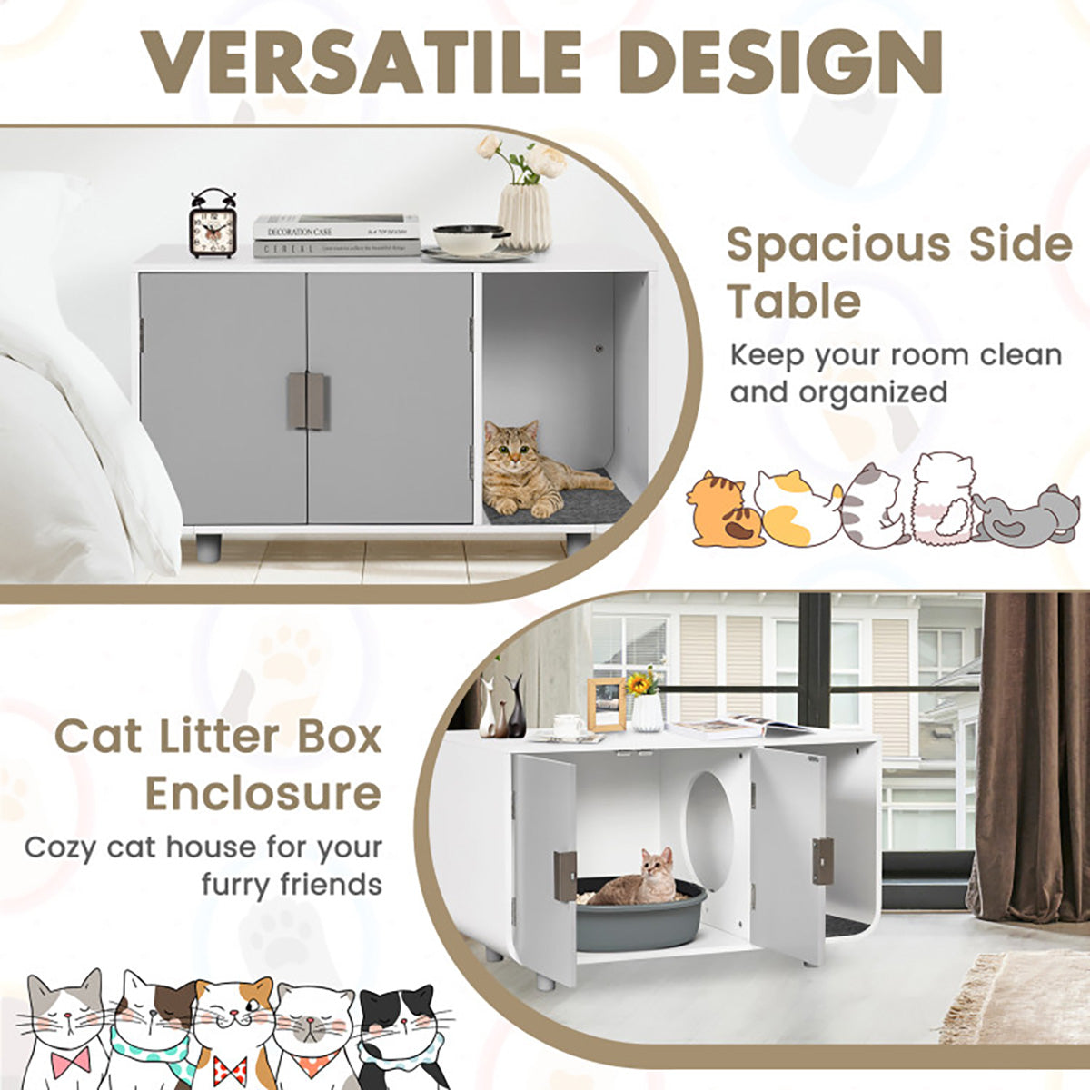 Cat Litter Box Enclosure with Removable Mat