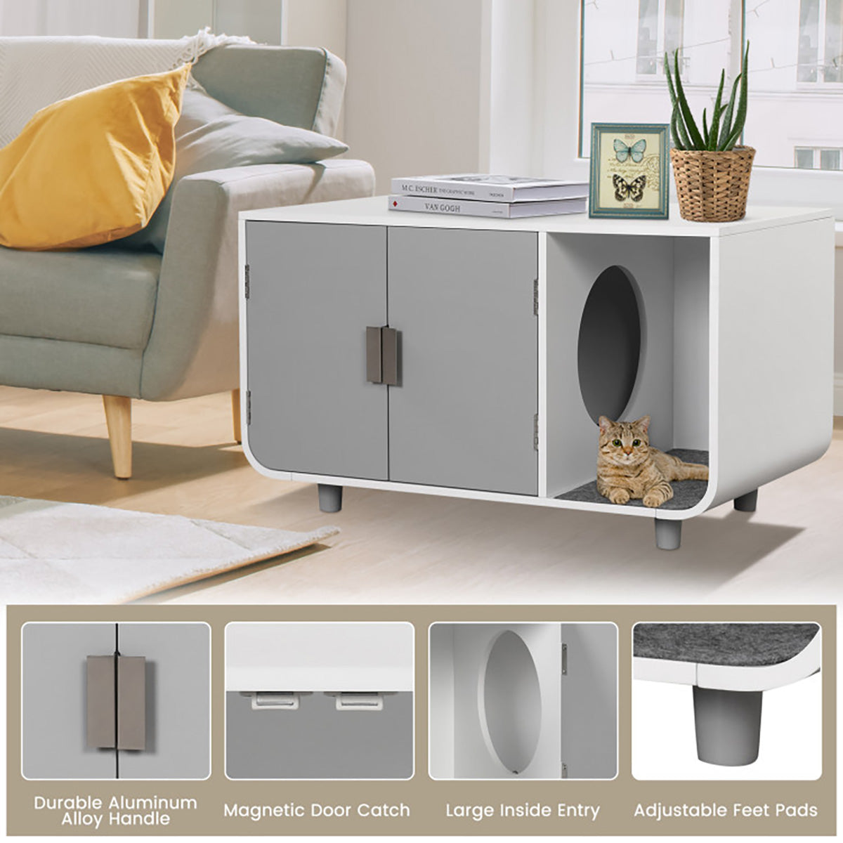 Cat Litter Box Enclosure with Removable Mat
