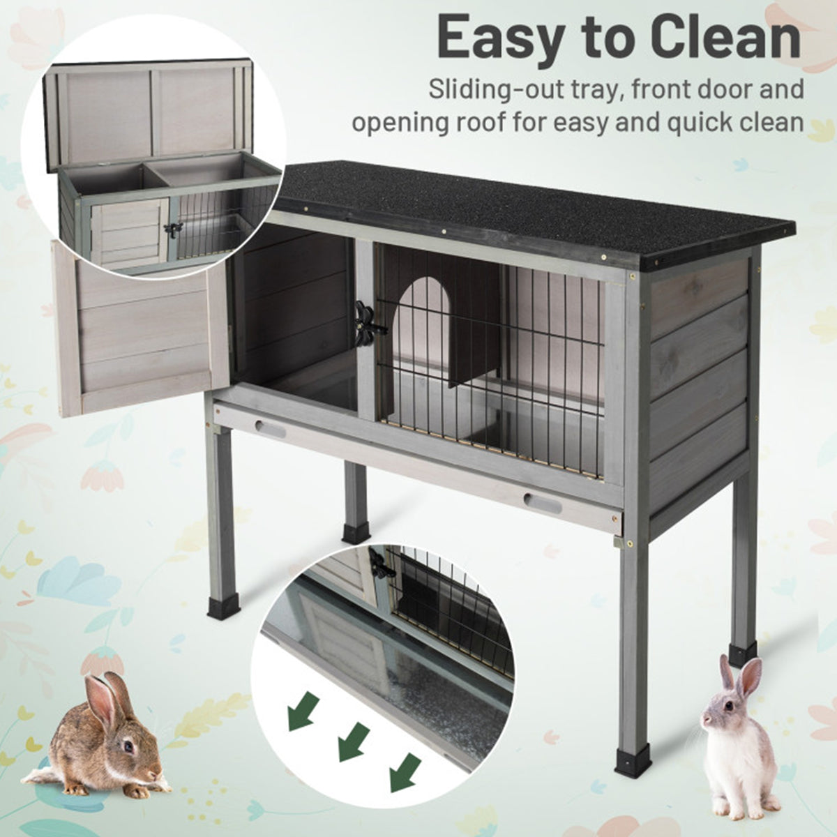 Elevated Rabbit Hutch with Hinged Roof