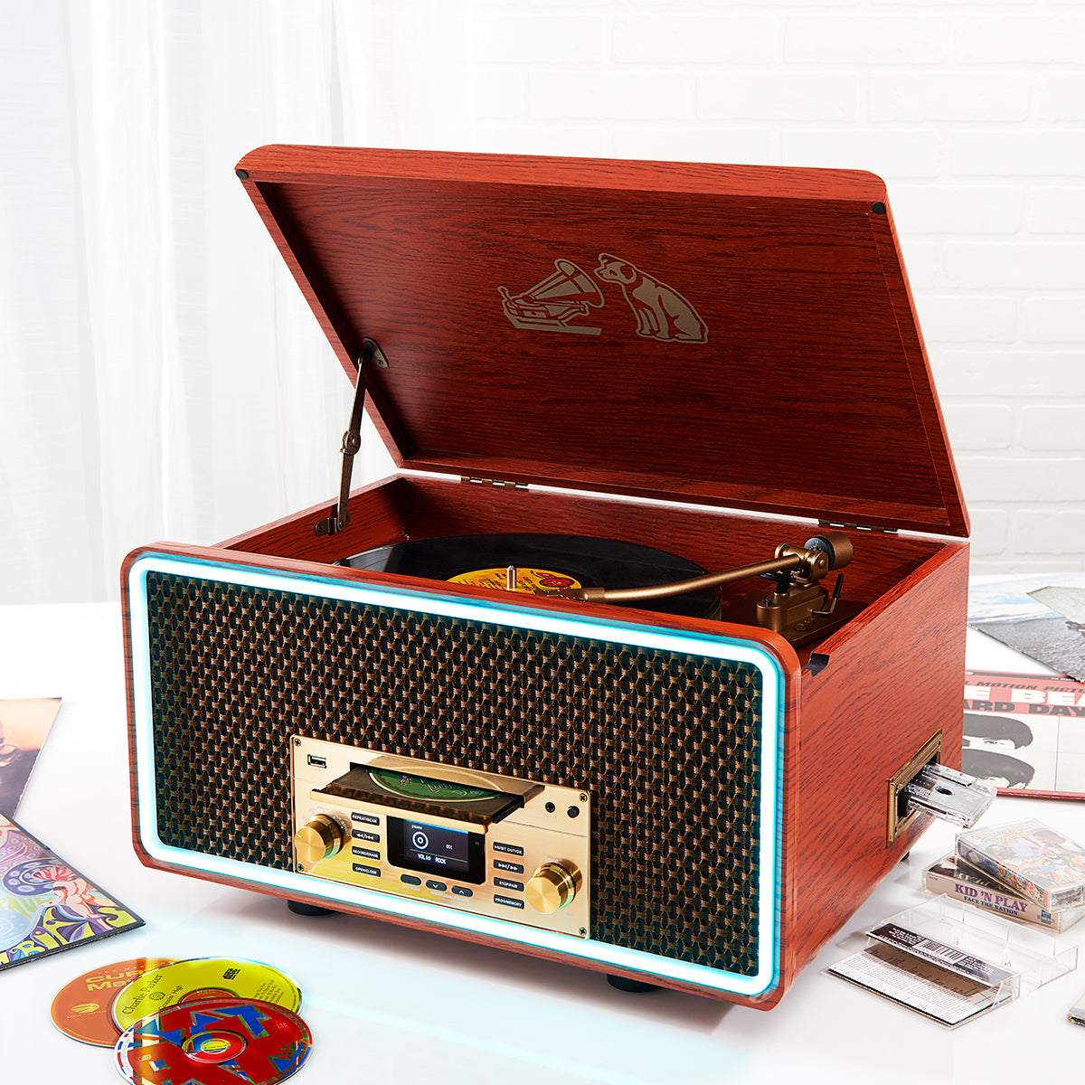 8-in-1 Bluetooth Record Player Multimedia Center
