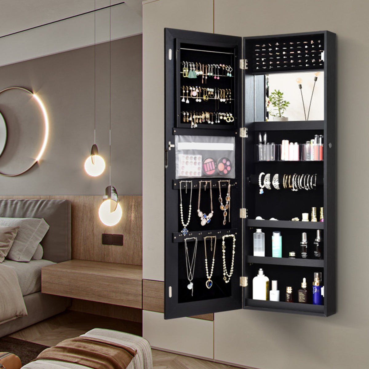 Mirrored Jewelry Cabinet Organizer