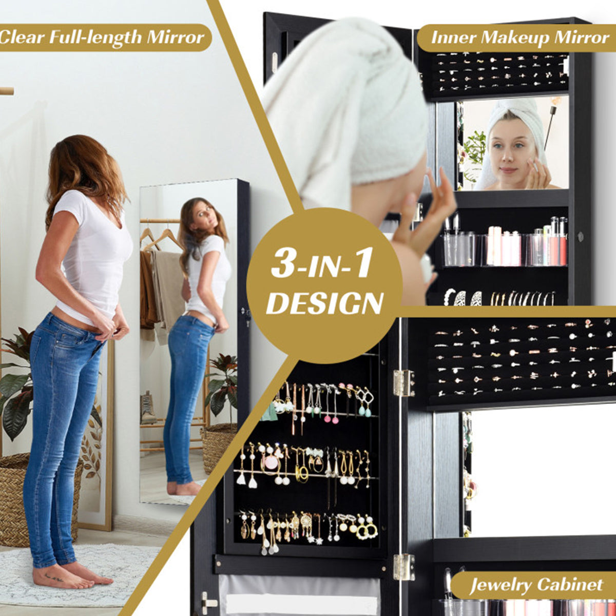 Mirrored Jewelry Cabinet Organizer