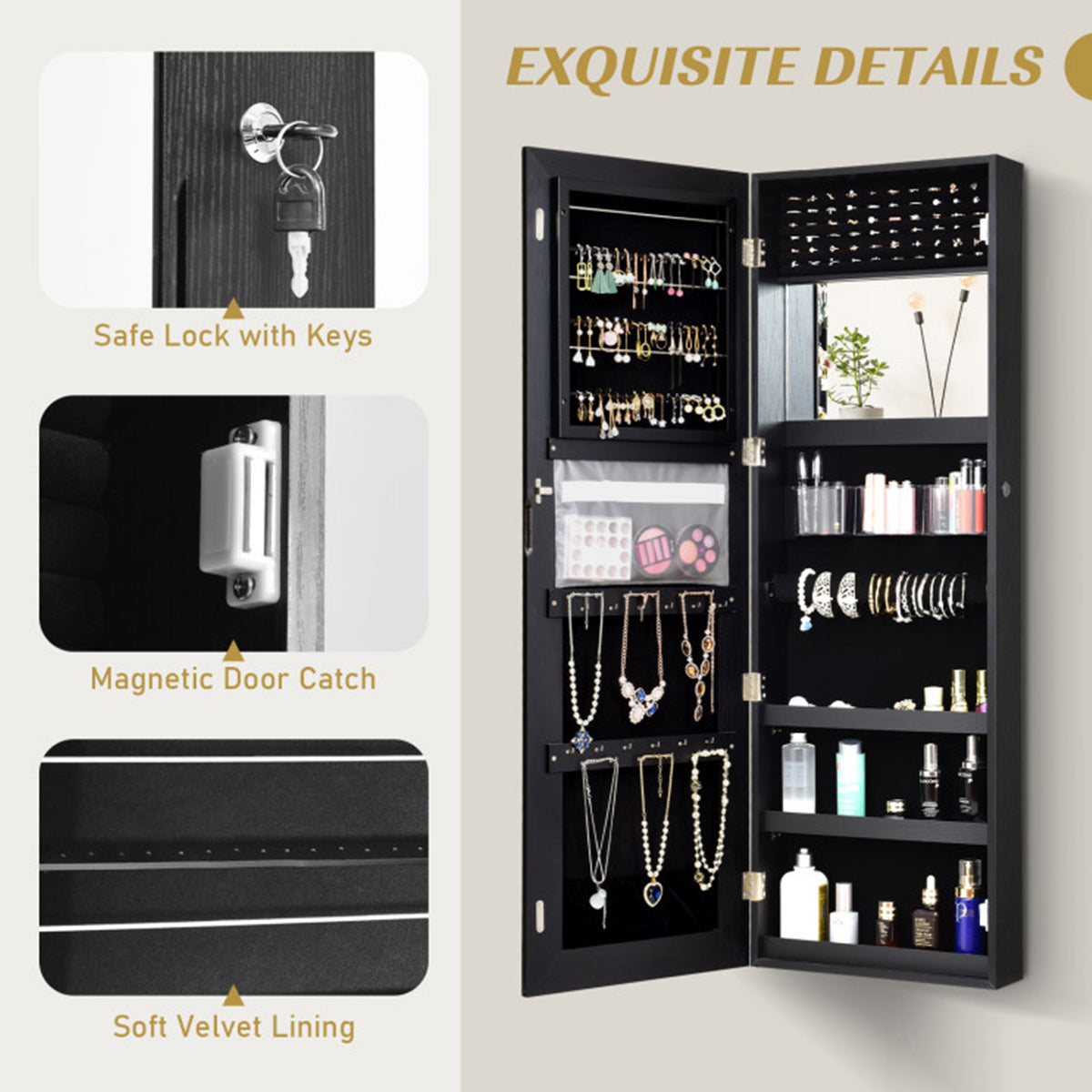 Mirrored Jewelry Cabinet Organizer