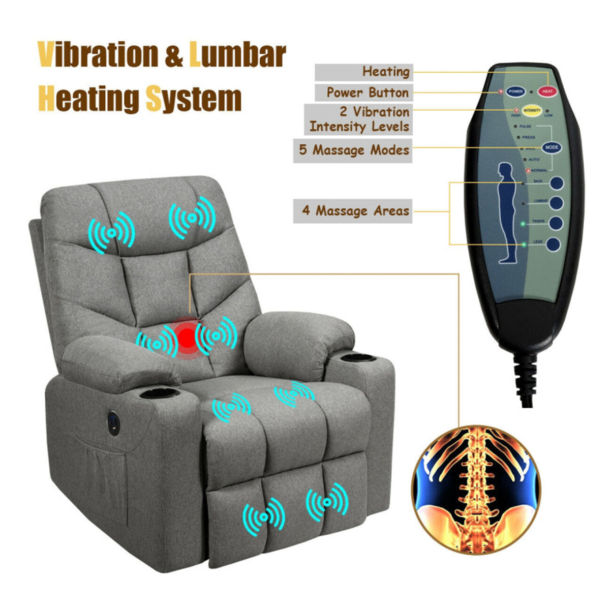 Electric Power Lift Heated Massage Chair Recliner