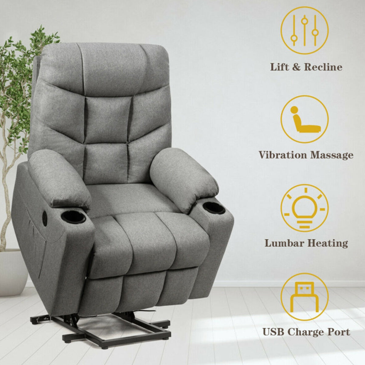Electric Power Lift Heated Massage Chair Recliner