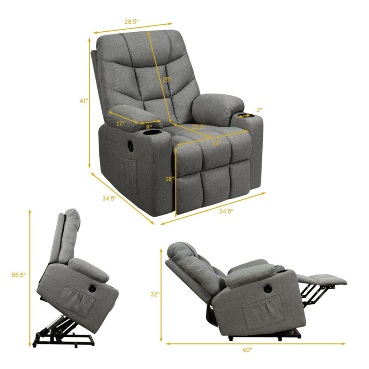 Electric Power Lift Heated Massage Chair Recliner