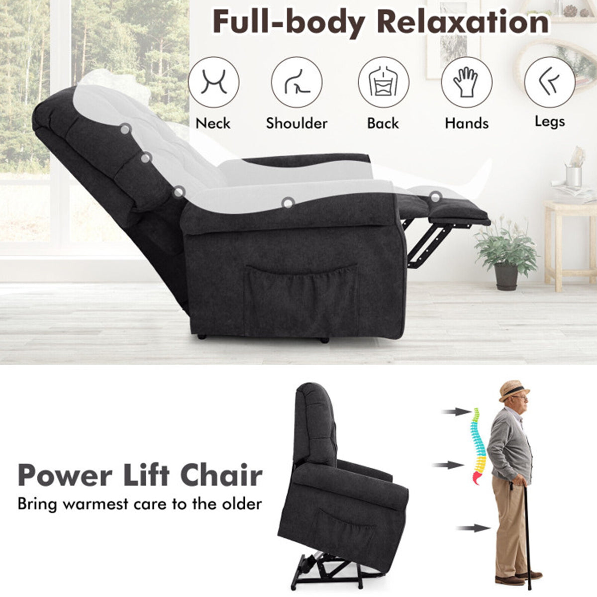 Electric Power Lift Recliner with Adjustable Backrest and Footrest