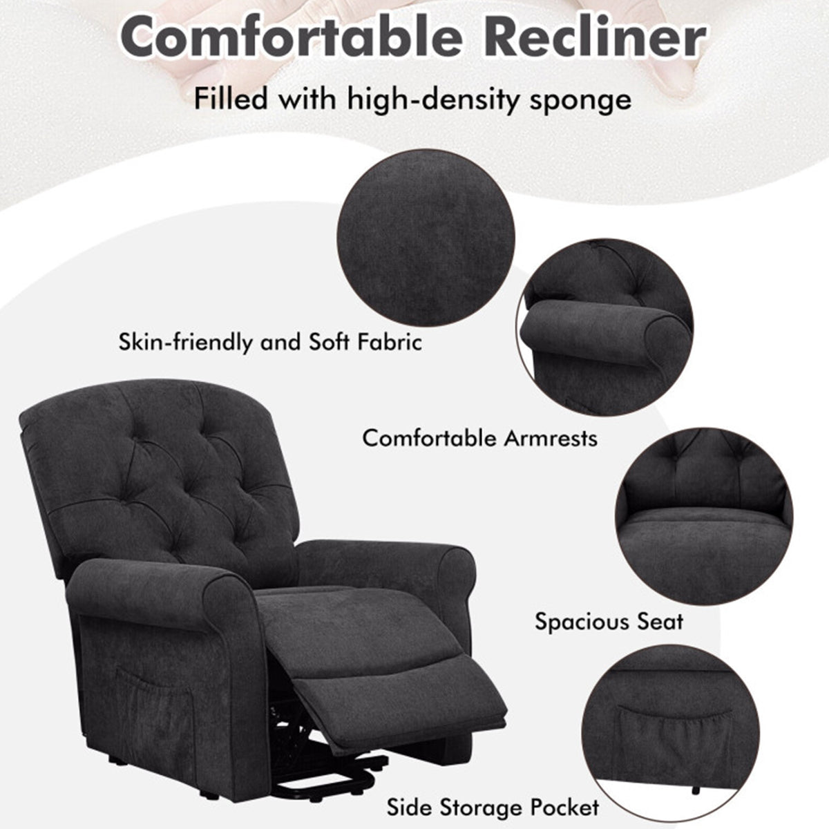 Electric Power Lift Recliner with Adjustable Backrest and Footrest