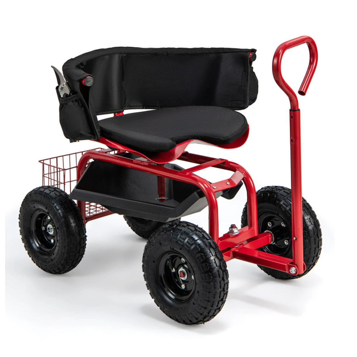 Cushioned Rolling Garden Cart with Swivel Seat