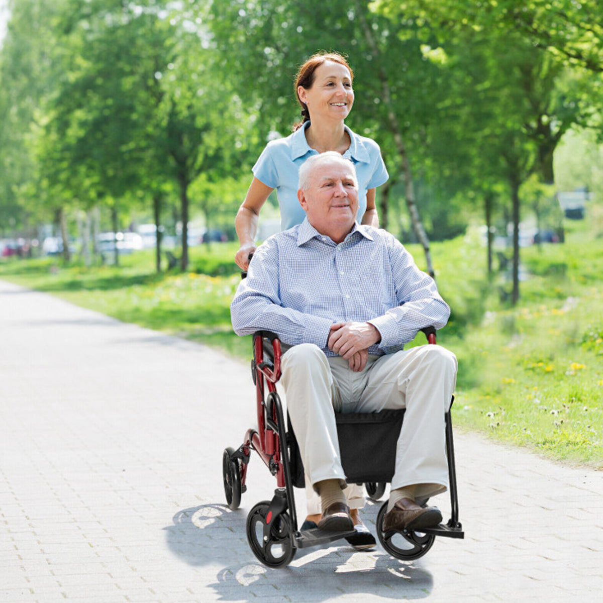 2-in-1 Folding Rollator Walker Transport Wheelchair