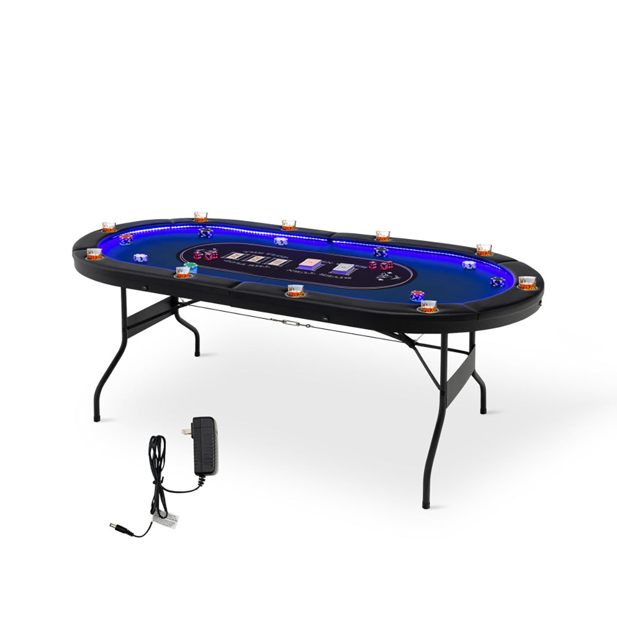 10-Player Foldable Poker Table with LED Lights