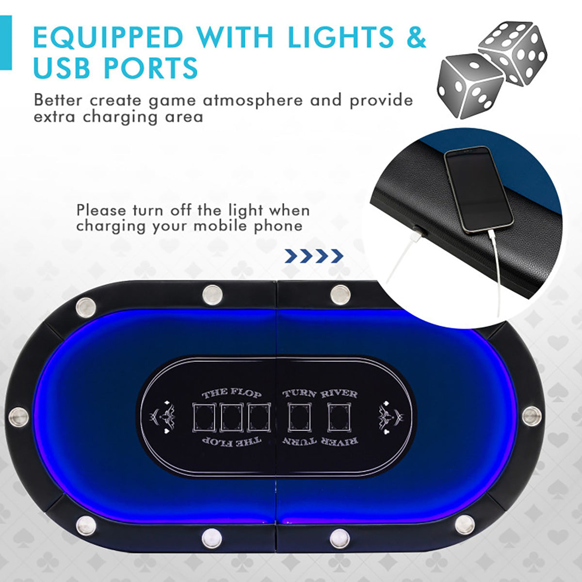 10-Player Foldable Poker Table with LED Lights