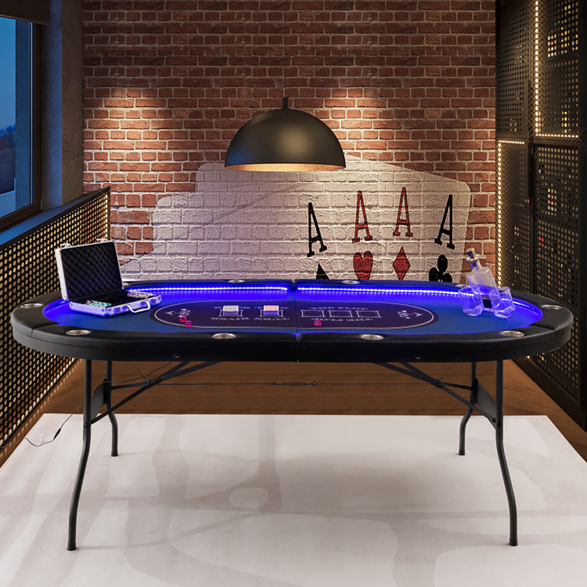 10-Player Foldable Poker Table with LED Lights