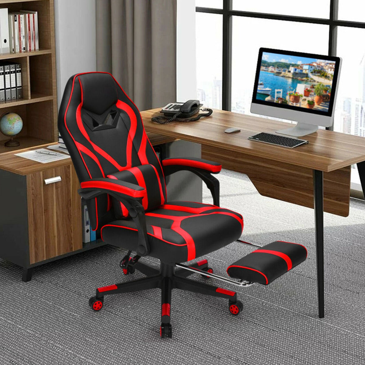 Racing Style Gaming Chair with Massaging Lumbar Support