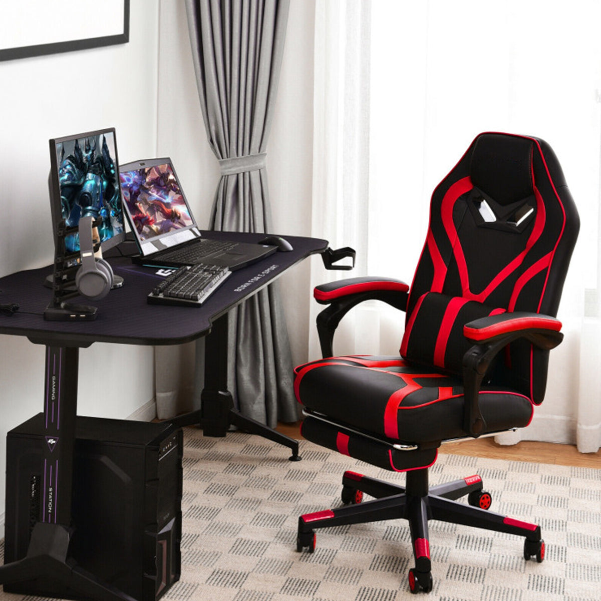 Racing Style Gaming Chair with Massaging Lumbar Support