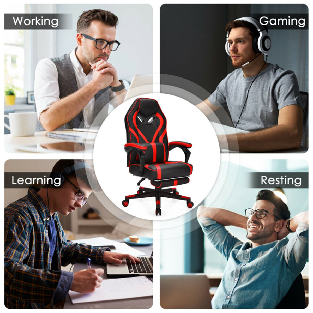 Racing Style Gaming Chair with Massaging Lumbar Support