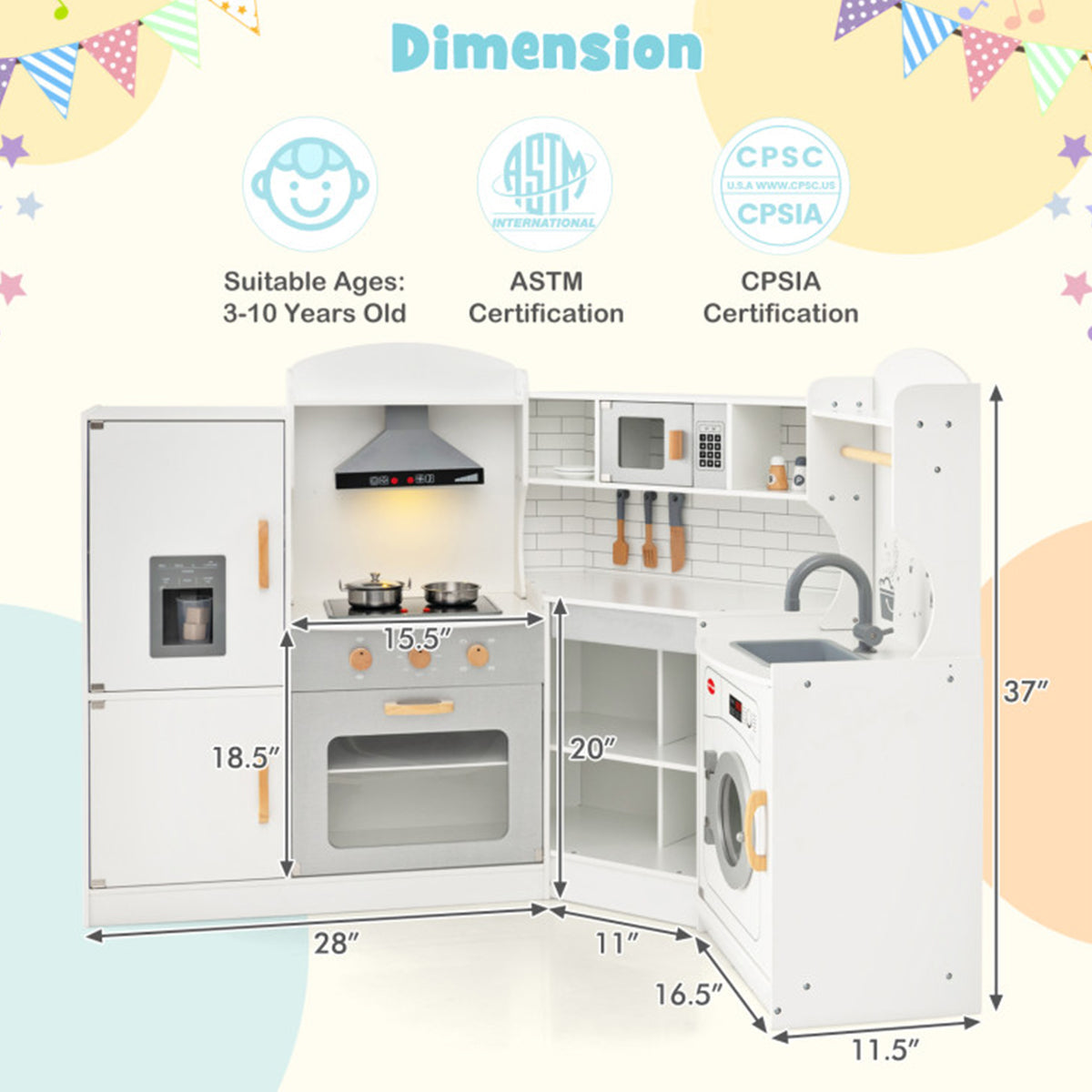 Corner Wooden Pretend Play Kitchen