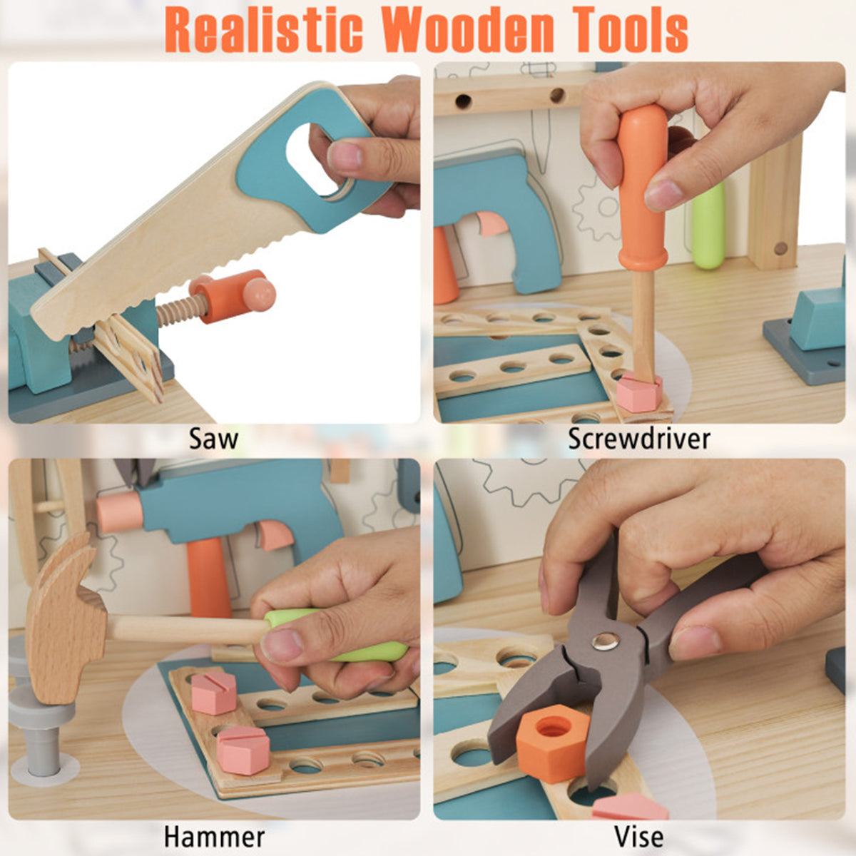 Wooden Pretend Play Workbench with Tools