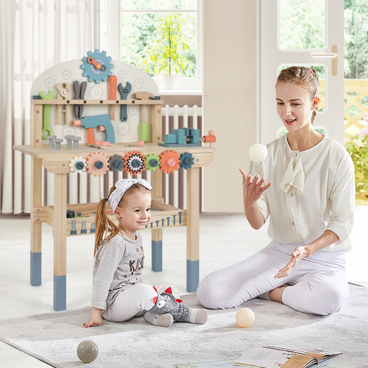 Wooden Pretend Play Workbench with Tools
