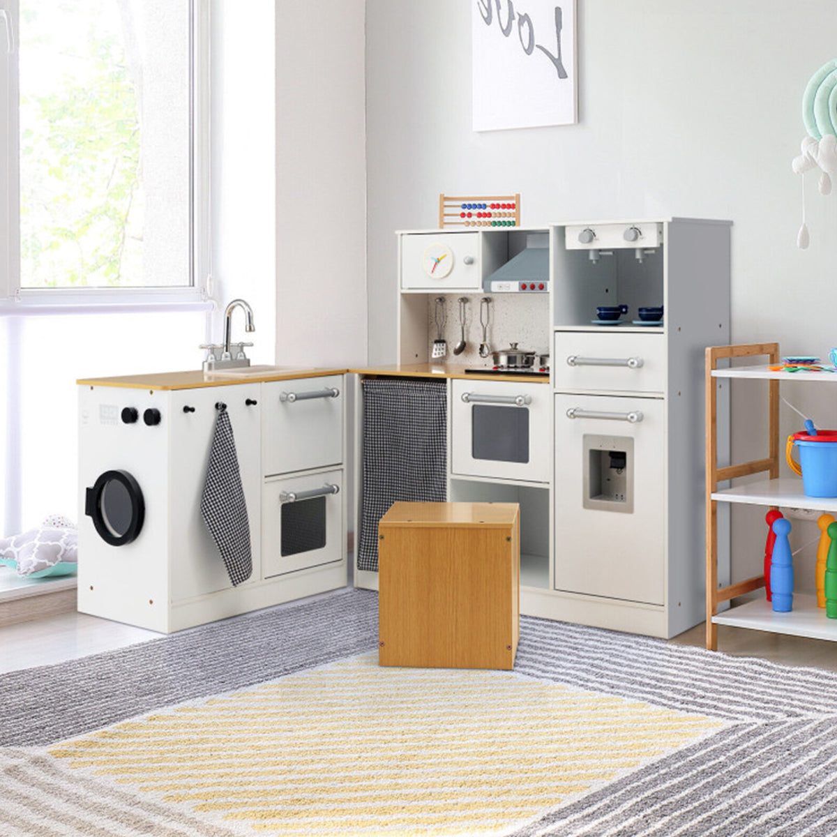 Kids 2-Piece Wooden Pretend Play Kitchen with Sound