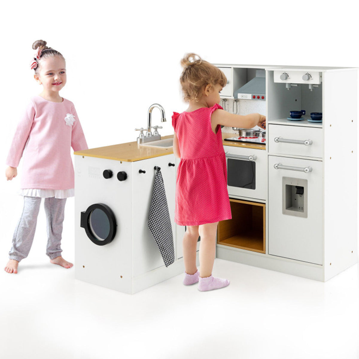 Kids 2-Piece Wooden Pretend Play Kitchen with Sound
