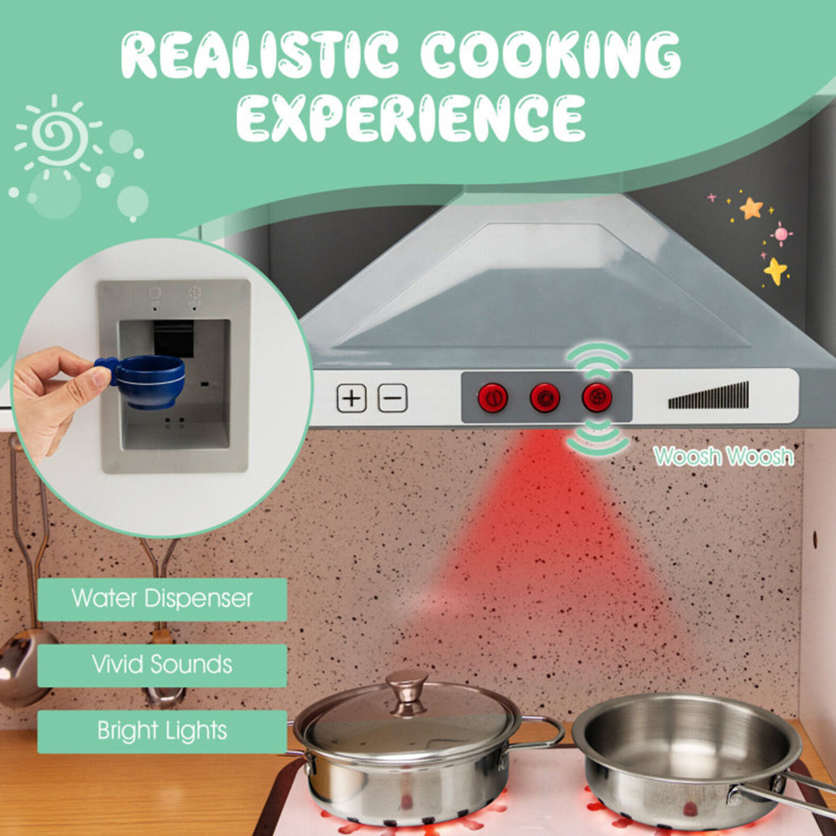 Kids 2-Piece Wooden Pretend Play Kitchen with Sound