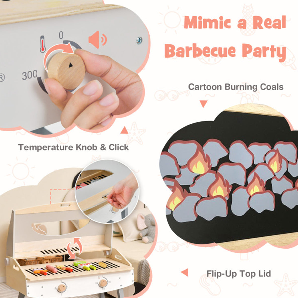 Kids Wooden Barbecue Grill Playset