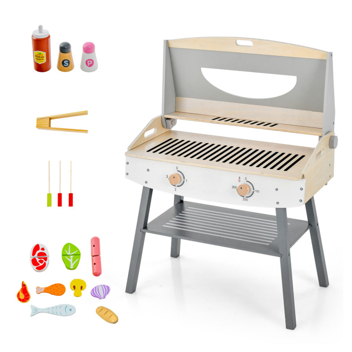 Kids Wooden Barbecue Grill Playset