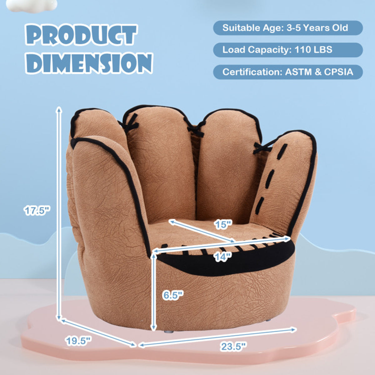 Baseball Glove Shaped Kids Upholstered Sofa