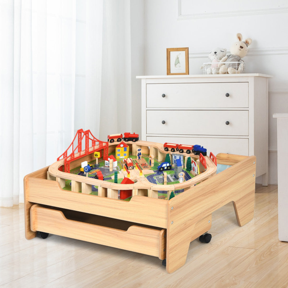 Kids Wooden 100-Piece Railway Set Table