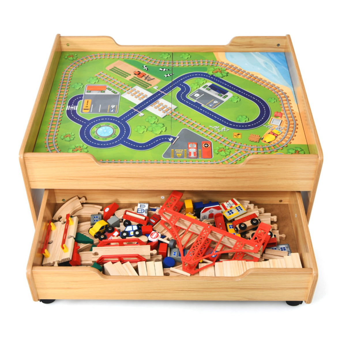 Kids Wooden 100-Piece Railway Set Table