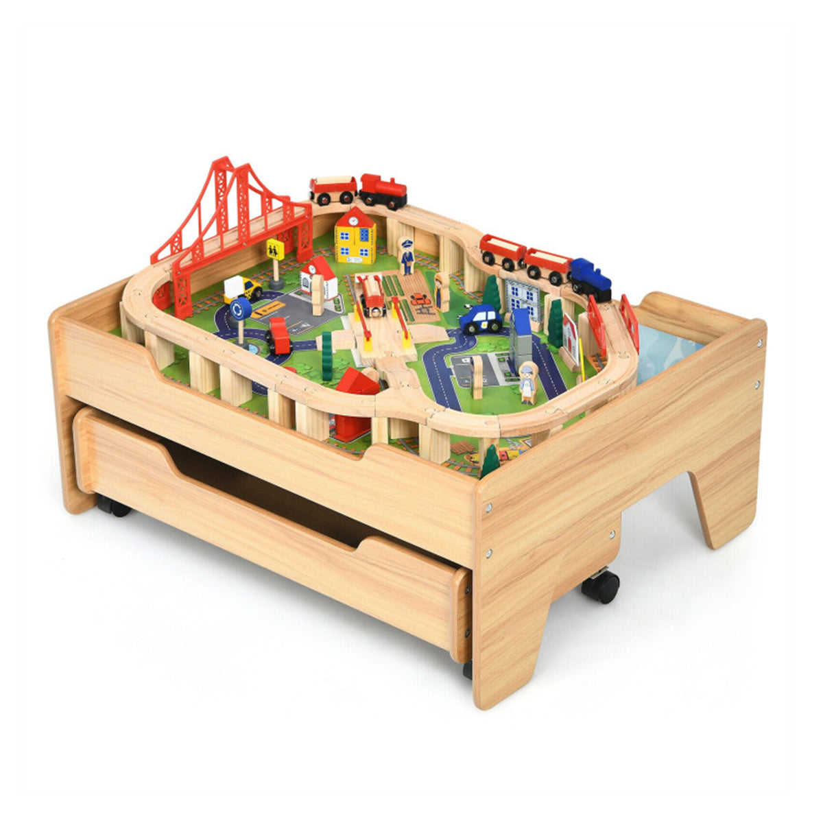 Kids Wooden 100-Piece Railway Set Table