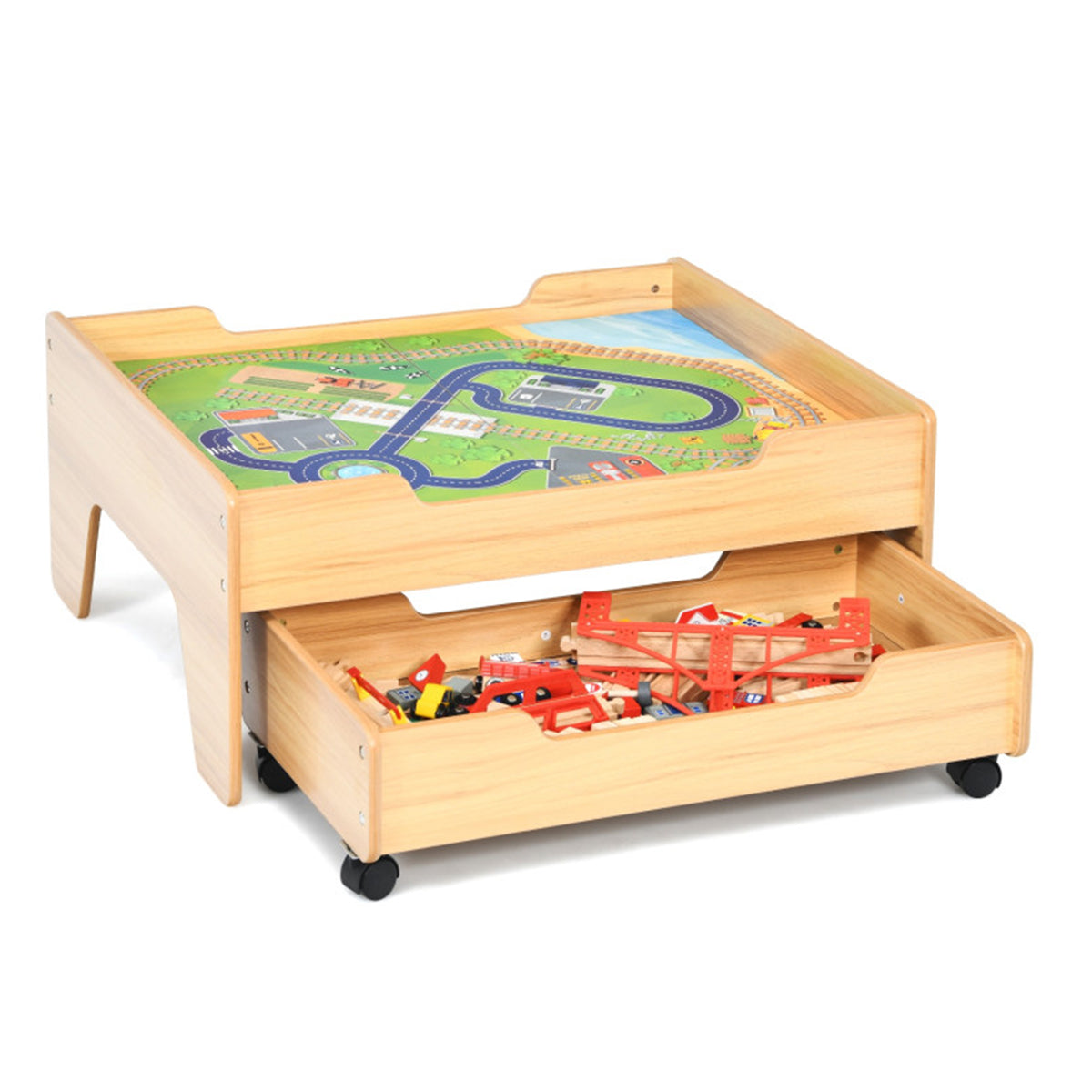 Kids Wooden 100-Piece Railway Set Table