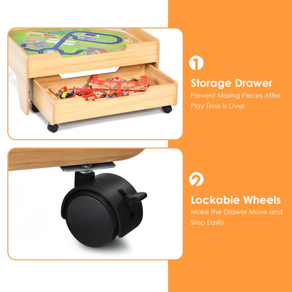 Kids Wooden 100-Piece Railway Set Table