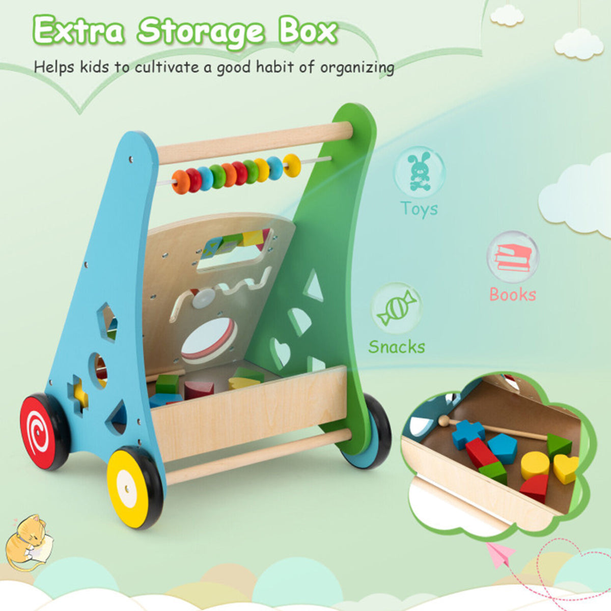 Wooden Push Walker Activity Center