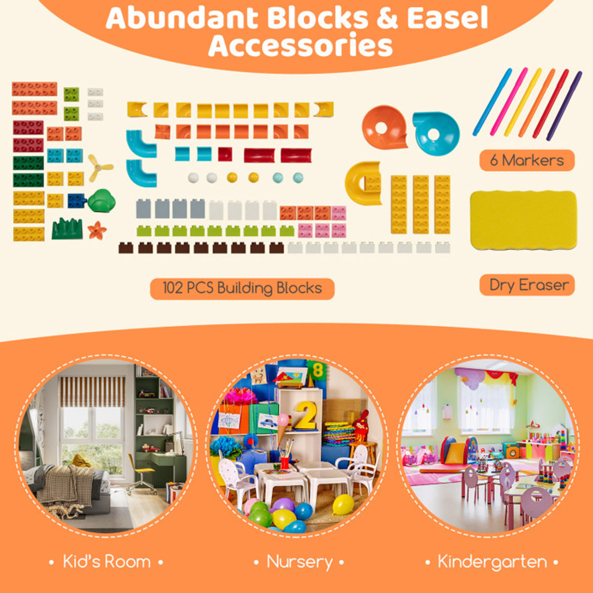 6-in-1 Folding Kids Art Easel with Building Block Tabletop