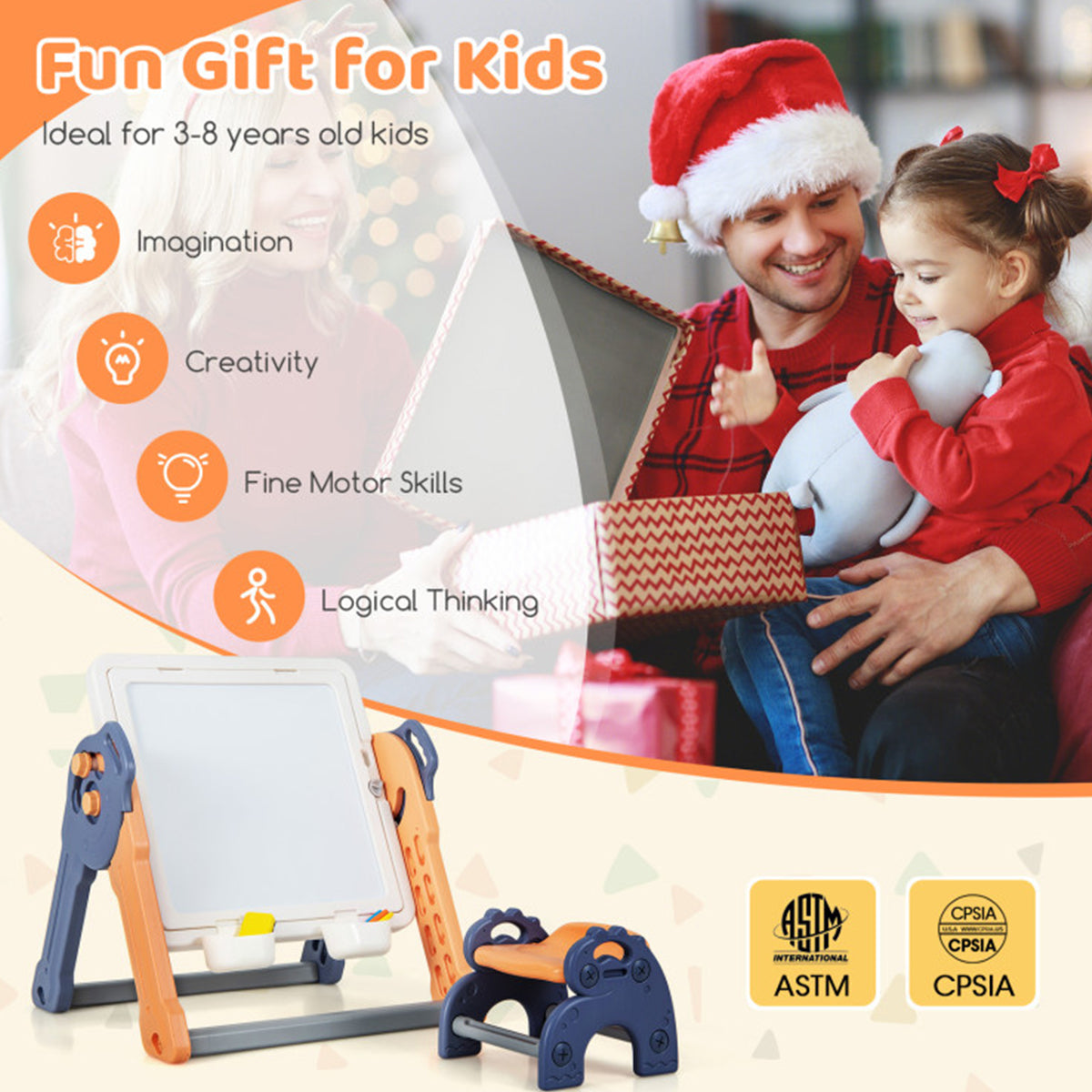 6-in-1 Folding Kids Art Easel with Building Block Tabletop