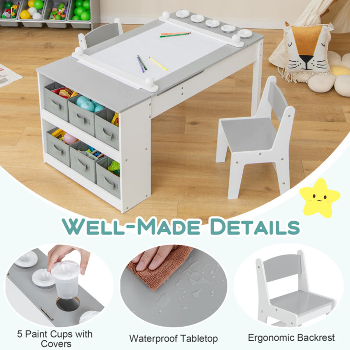 2-in-1 Kids Art Table and Easel Set with Chairs