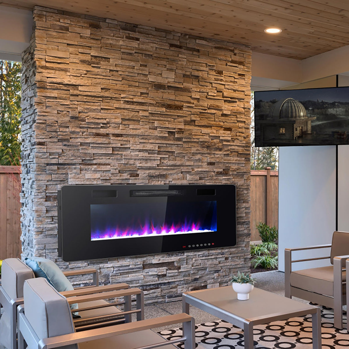 60'' Ultra-Thin Recessed/Wall-Mounted Electric Fireplace