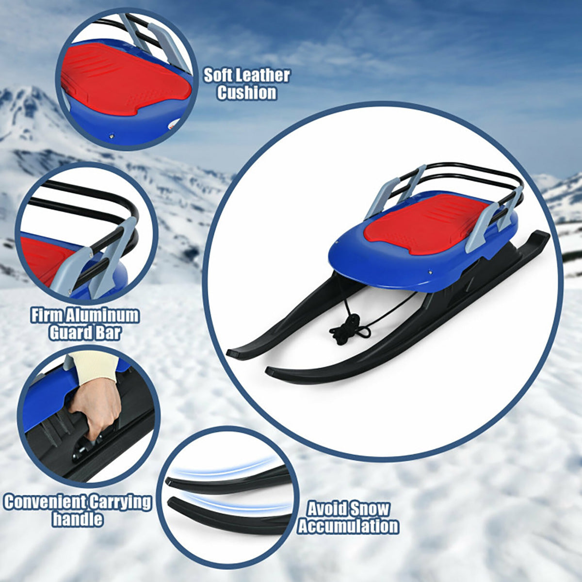 Kids Folding Metal Snow Sled with Pull Rope