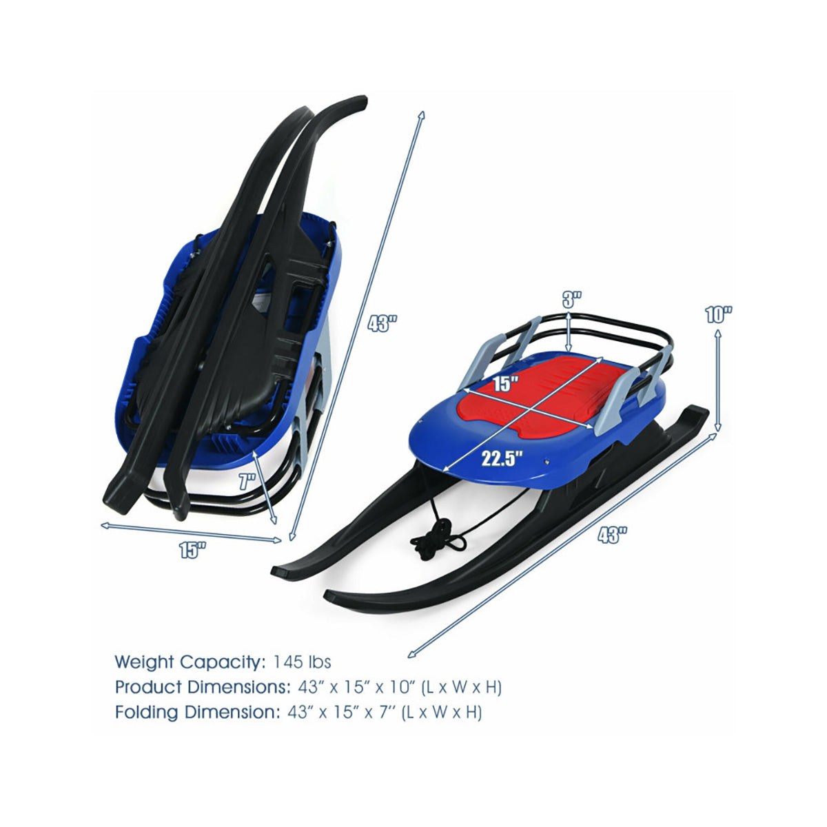 Kids Folding Metal Snow Sled with Pull Rope
