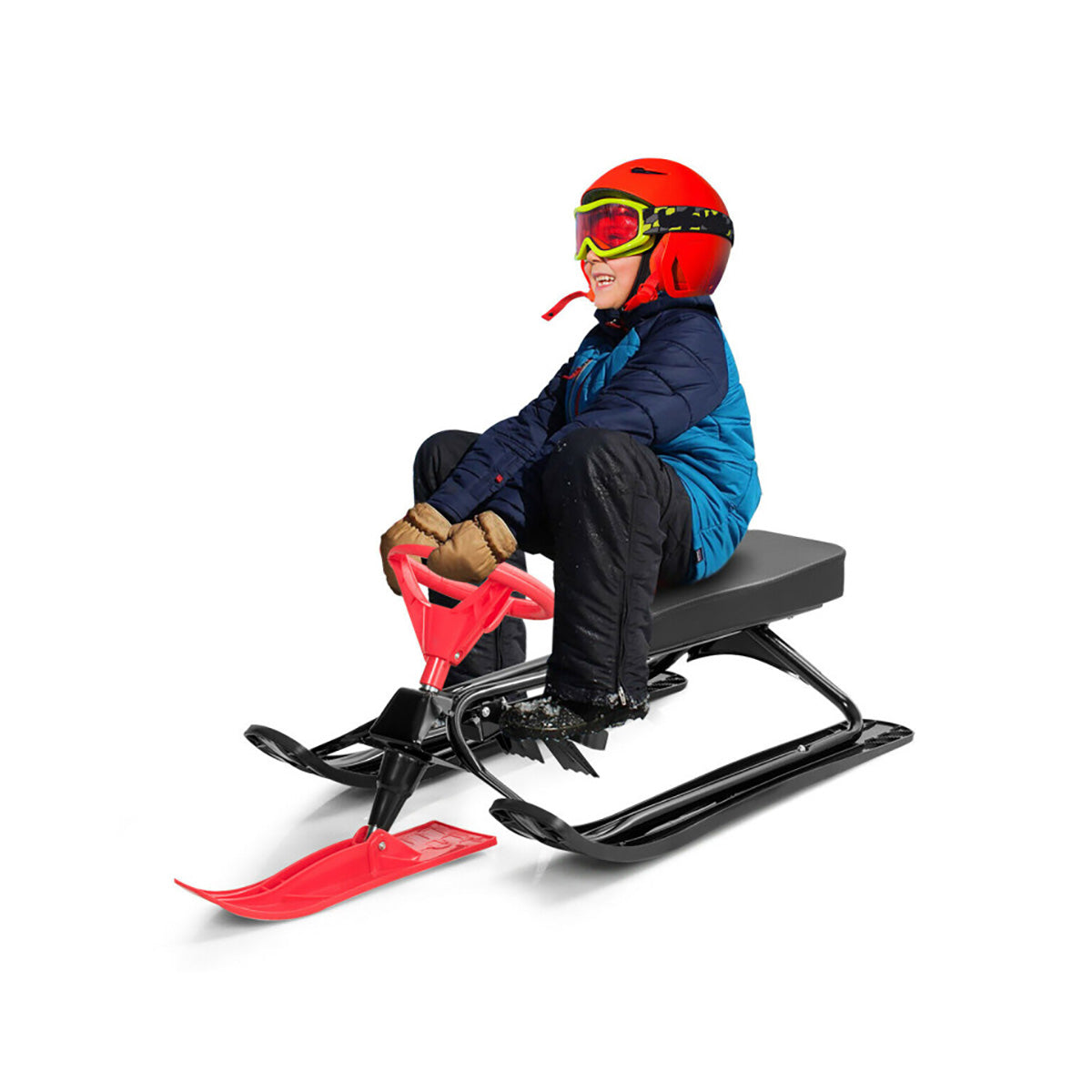 Kids Snow Sand Grass Sled with Steering Wheel and Brakes