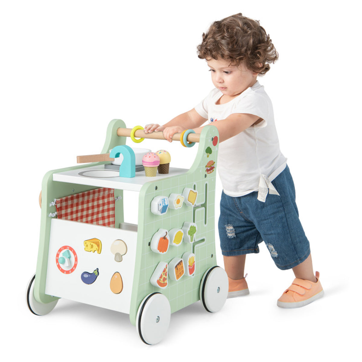 6-in-1 Wooden Push Walker Play Kitchen