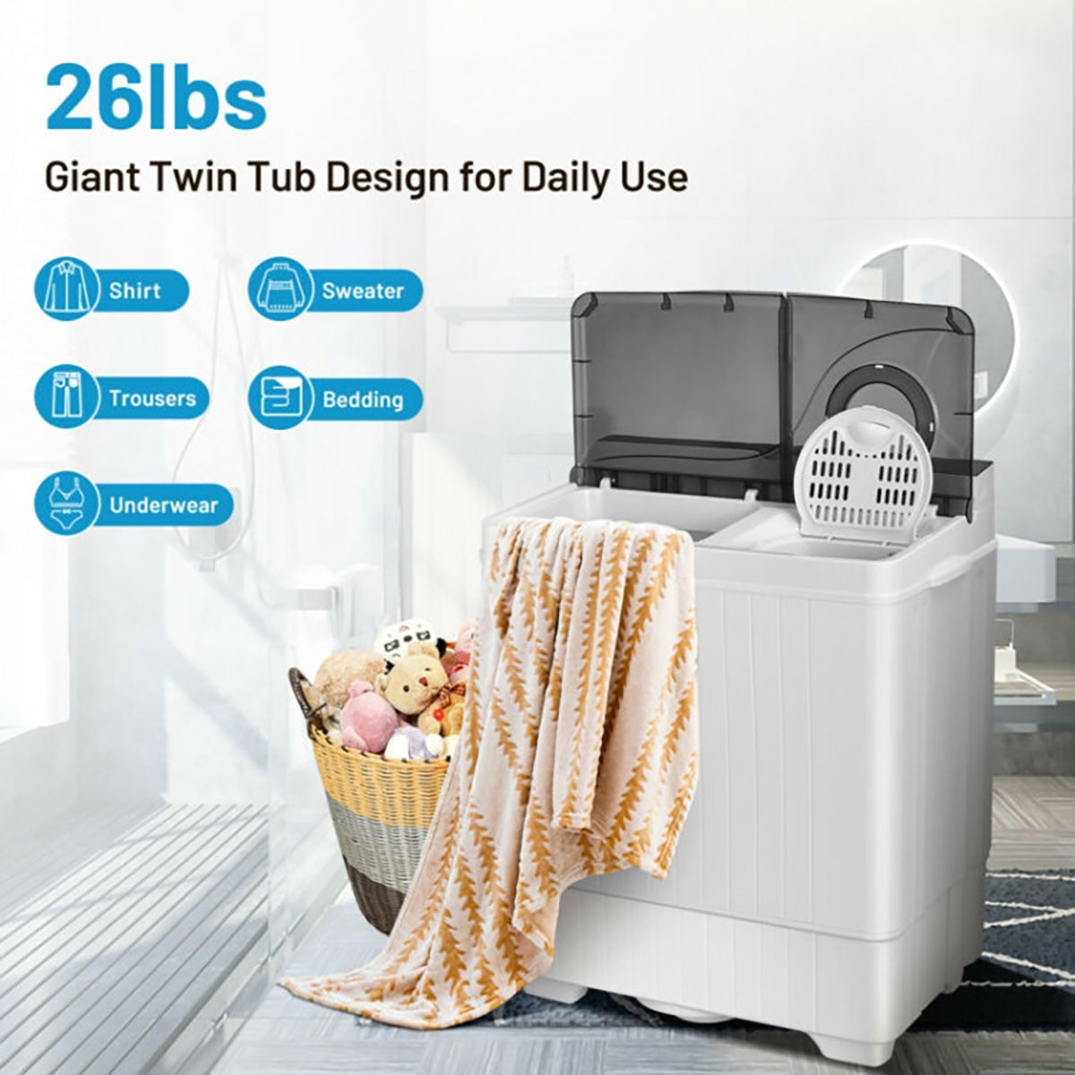 Portable Semi-Automatic Washing Machine with Built-in Drain Pump