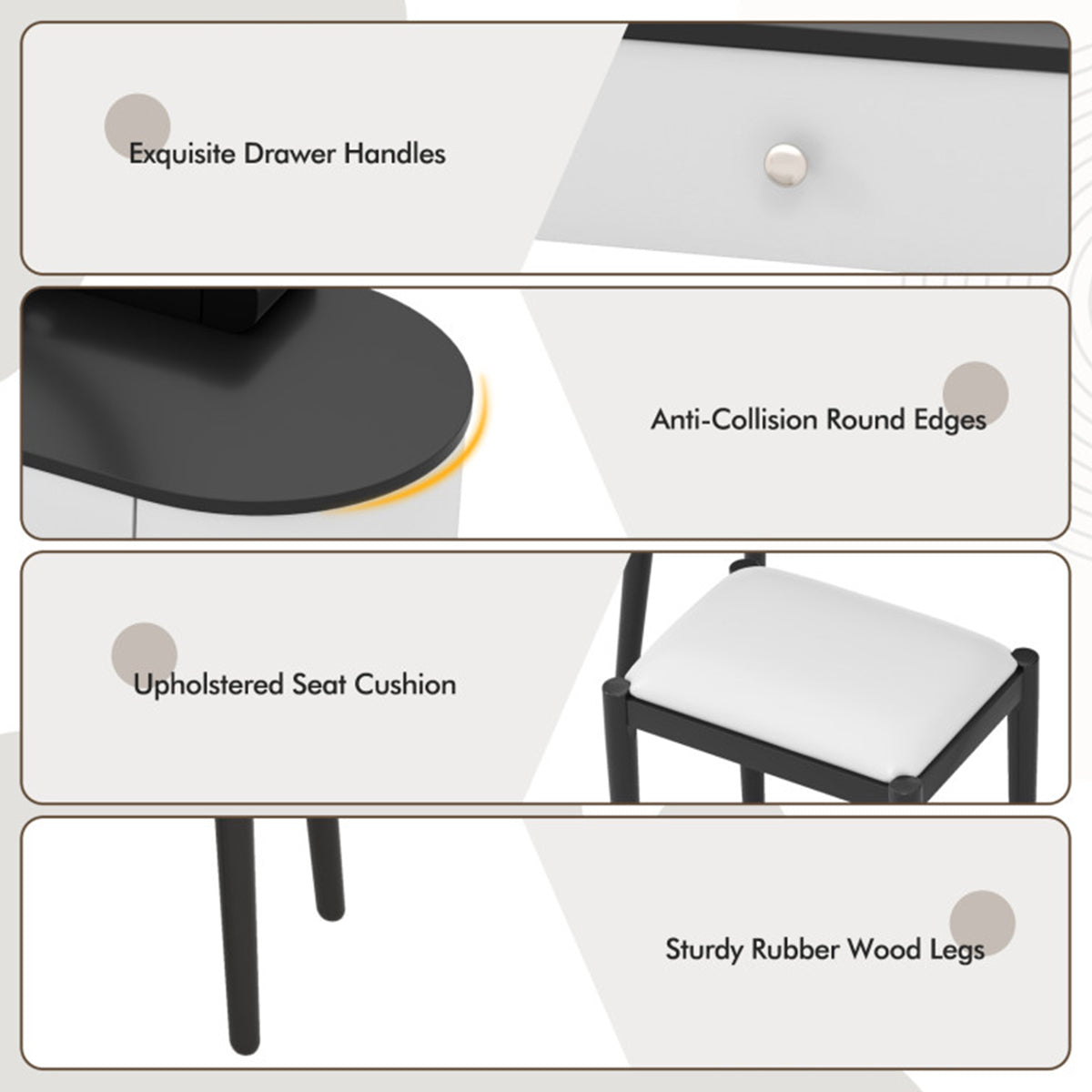 Makeup Vanity Table Set with Stool and LED Mirror