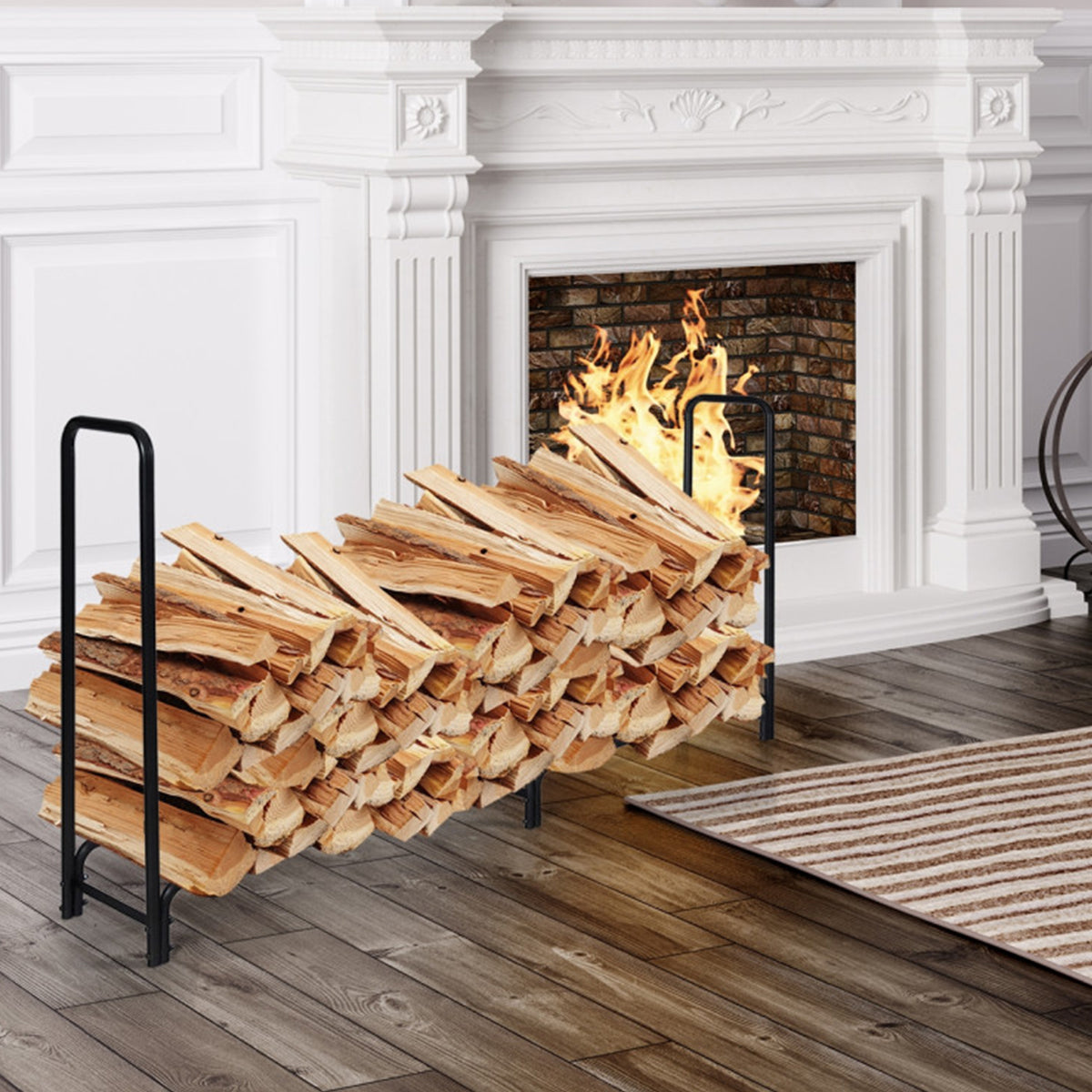 8' Outdoor Steel Firewood Log Rack